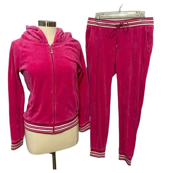 Juicy Couture Pants - Y2K Juicy Couture Track Suit Pink Size M/L Jacket Pants Hooded Velvet